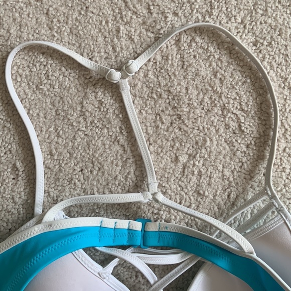VS Pink Blue Seafoam White Trim Cage Front Strappy Bikini Top - Picture 3 of 7